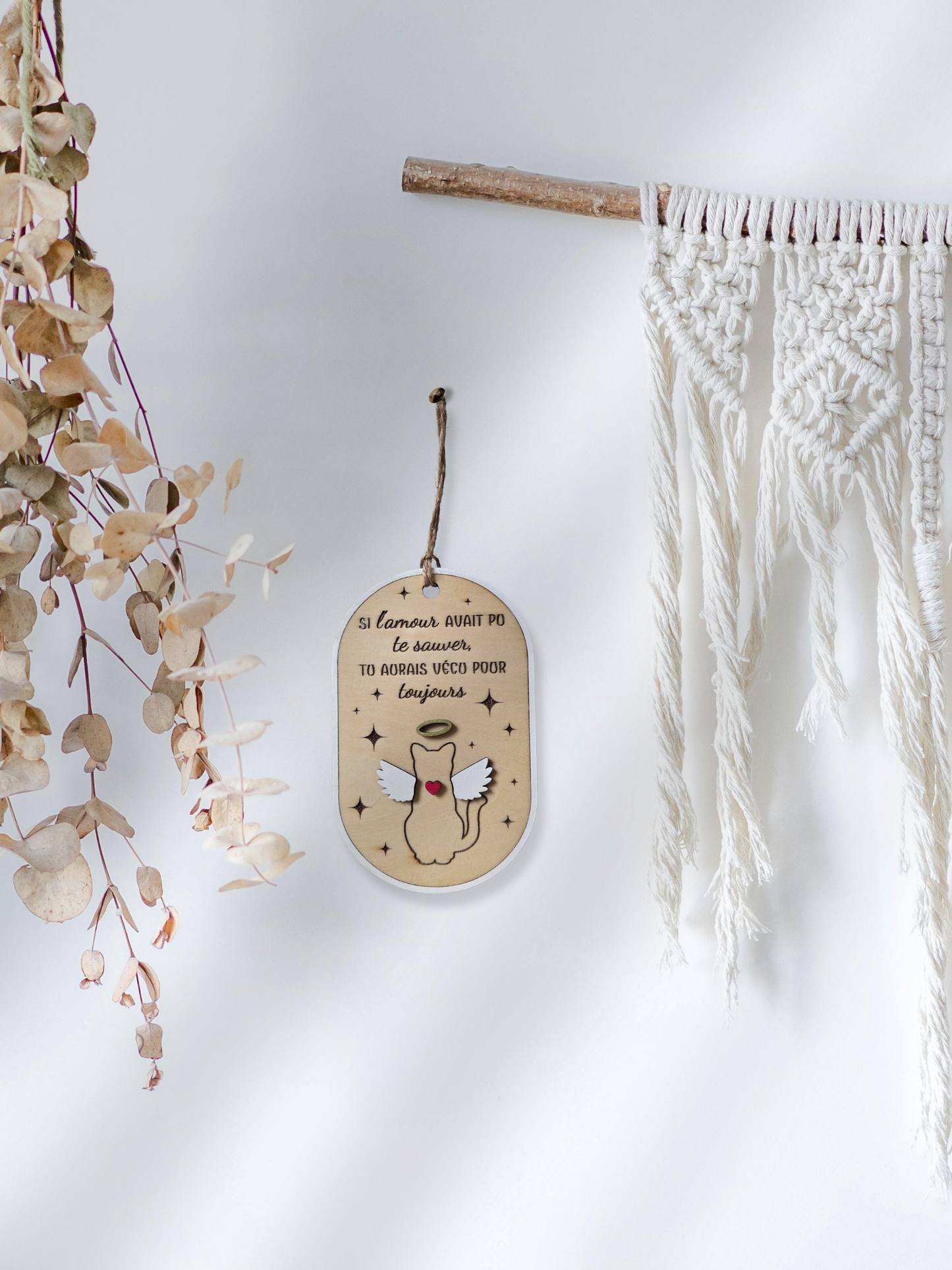 Ornement commémoratif pour chat – “Si l’amour avait pu te sauver” | Décoration hommage en bois