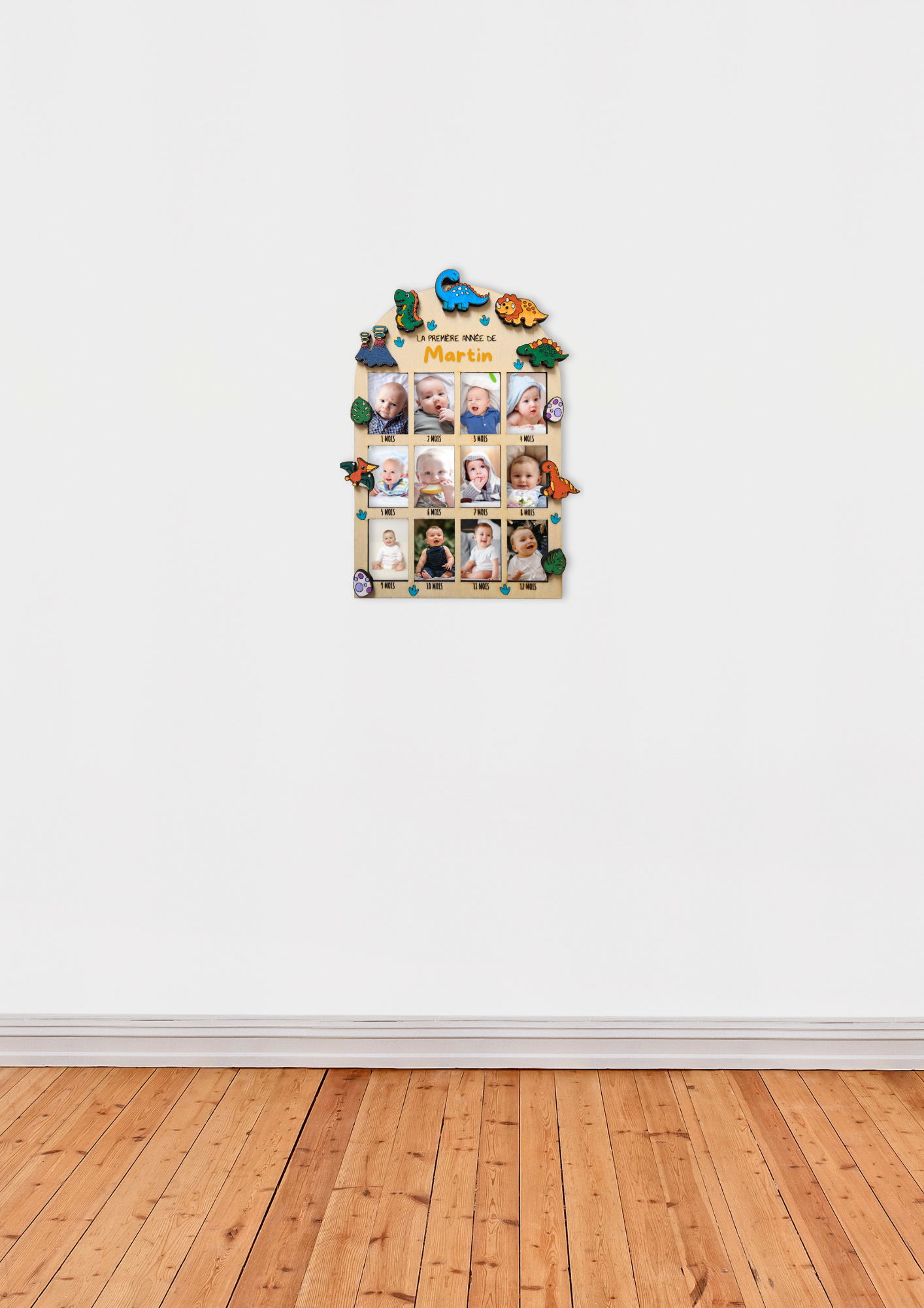 Cadre photo enfant personnalisé – Ma première année | Modèle dinosaures