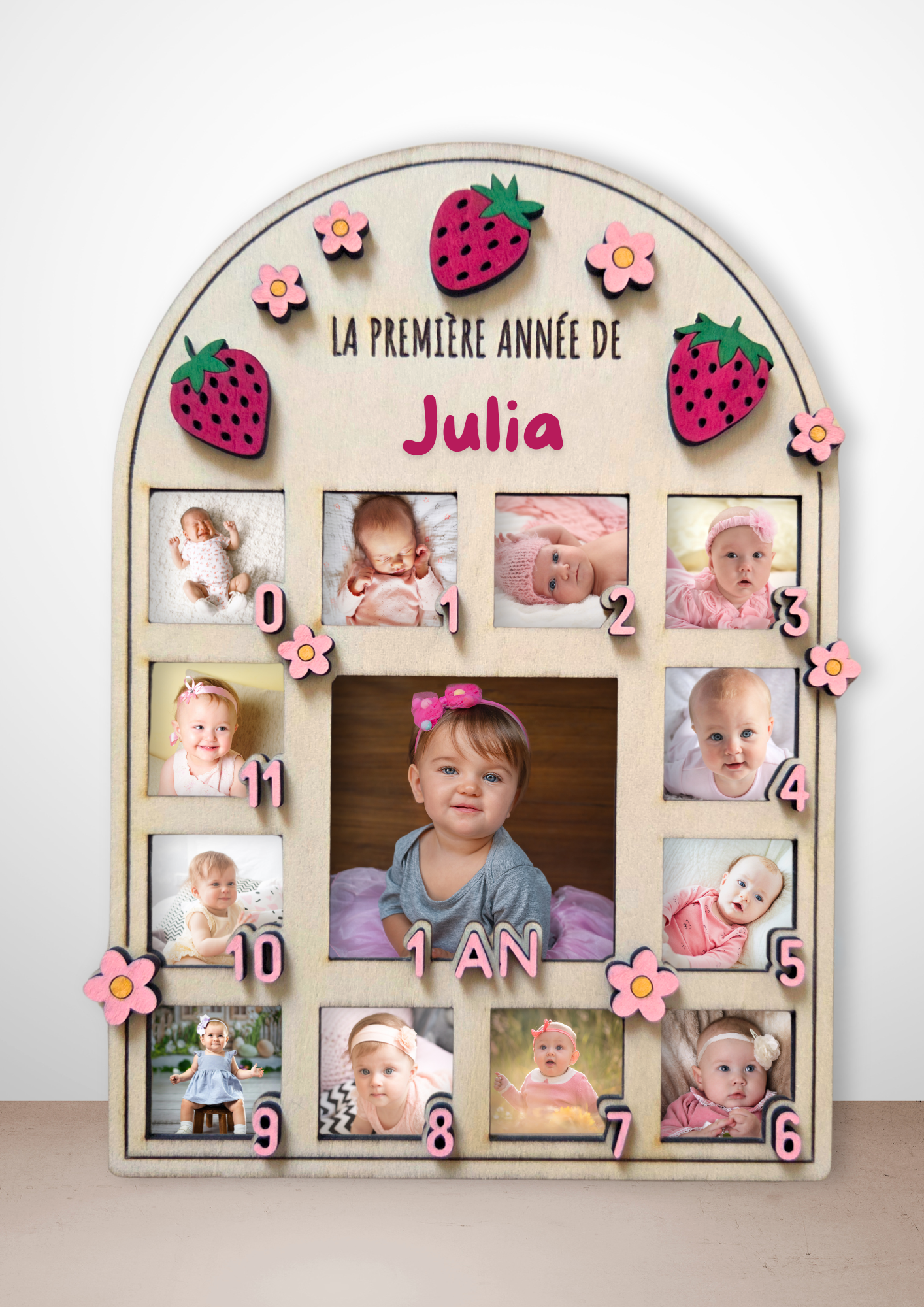 Cadre photo enfant personnalisé – Ma première année | Modèle fraises