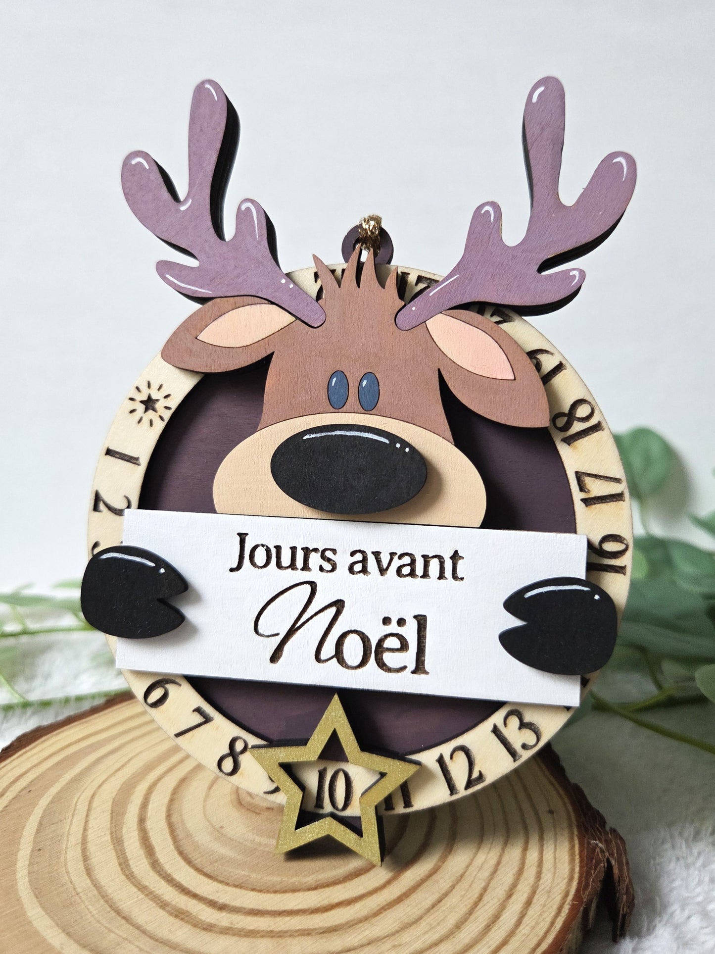 Compte à rebours de Noël en bois – Renne | Décoration de Noël artisanale