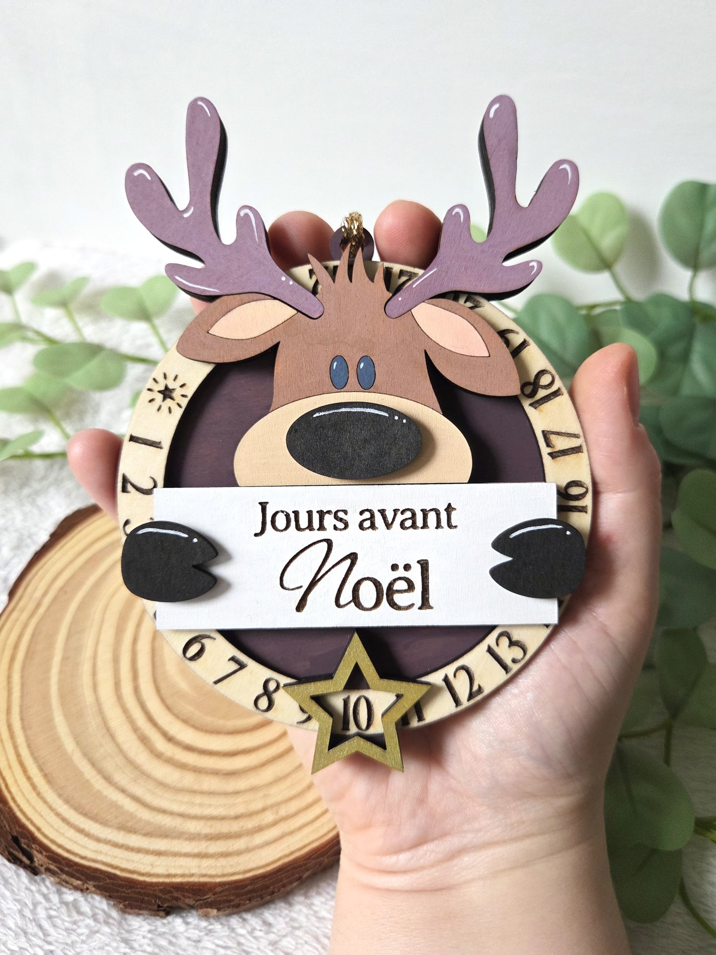 Compte à rebours de Noël en bois – Renne | Décoration de Noël artisanale
