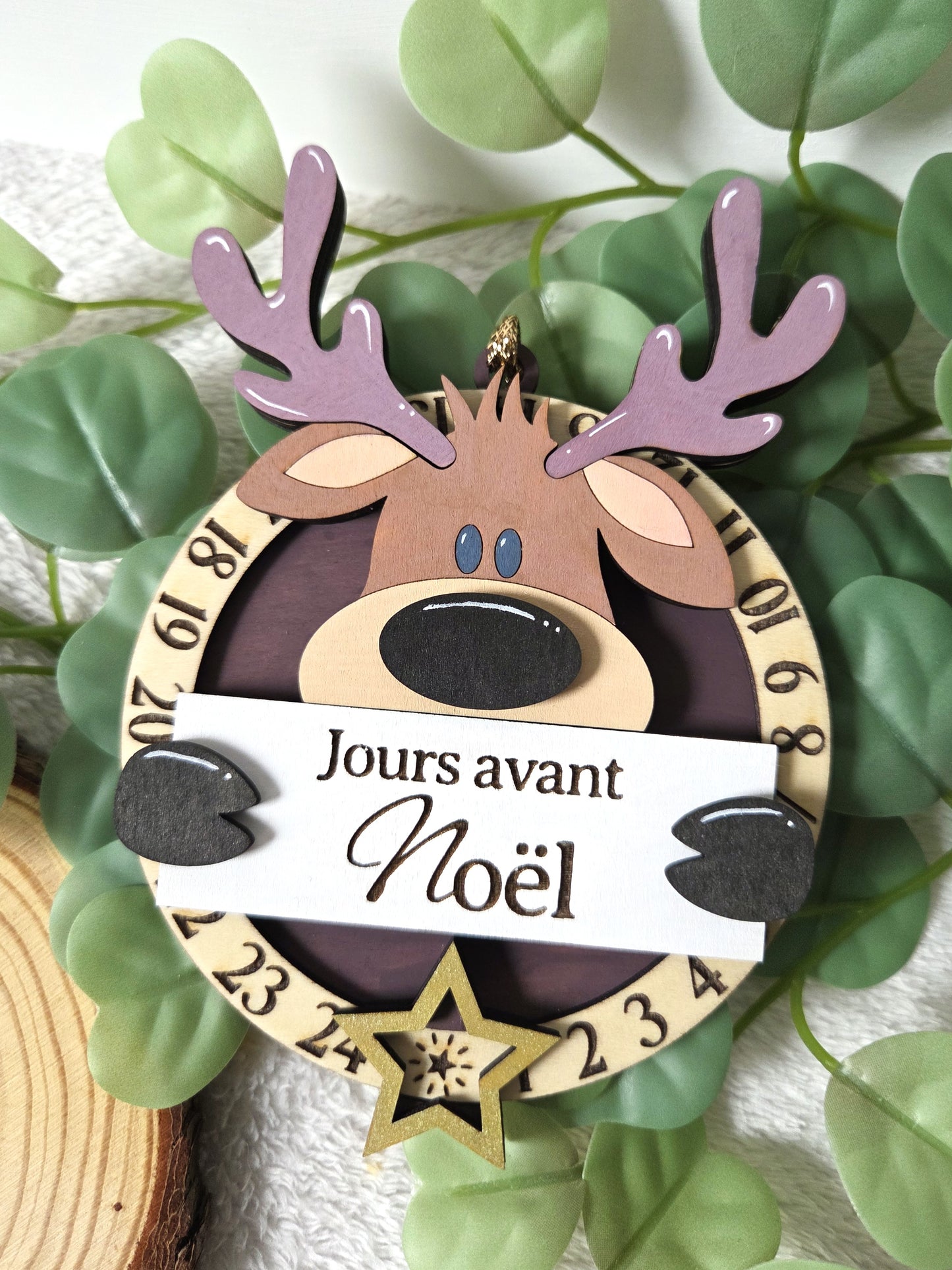 Compte à rebours de Noël en bois – Renne | Décoration de Noël artisanale