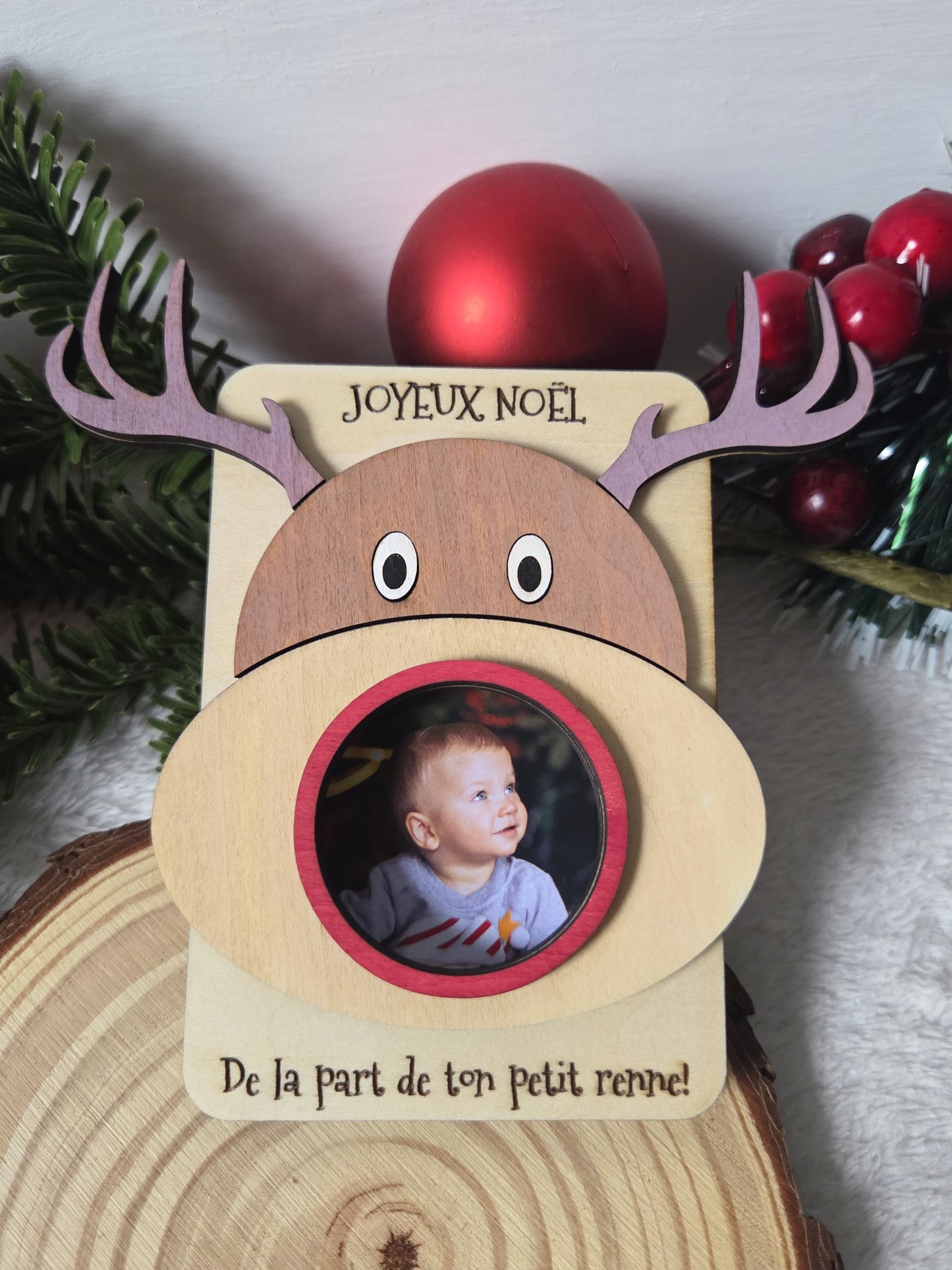 Magnet photo en bois – Modèle “Renne” | Cadre magnétique pour frigo