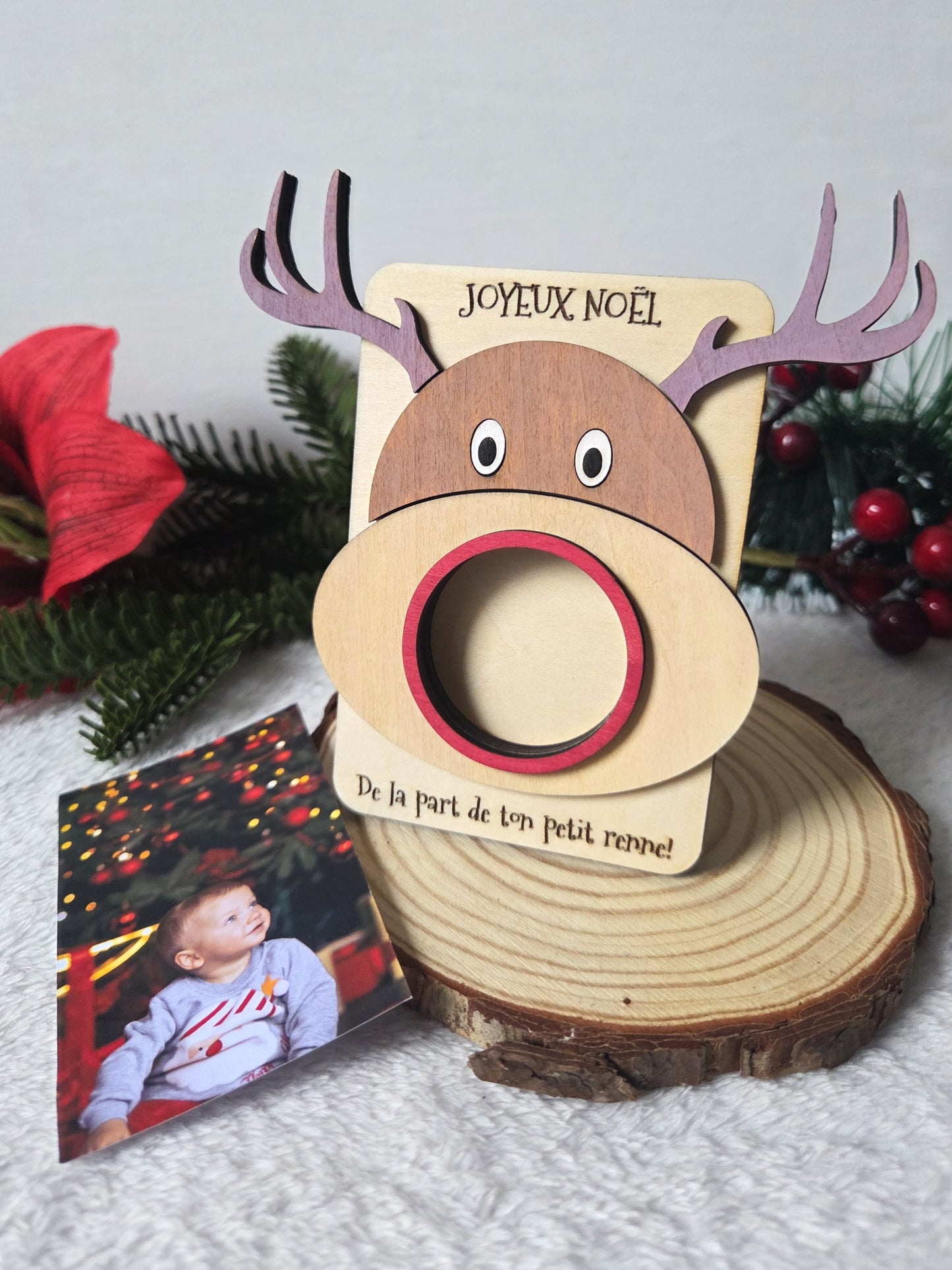 Magnet photo en bois – Modèle “Renne” | Cadre magnétique pour frigo