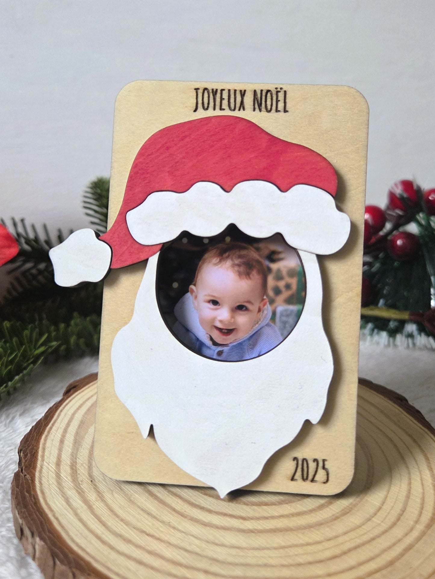 Magnet photo en bois – Modèle “Père Noël” | Cadre magnétique pour frigo