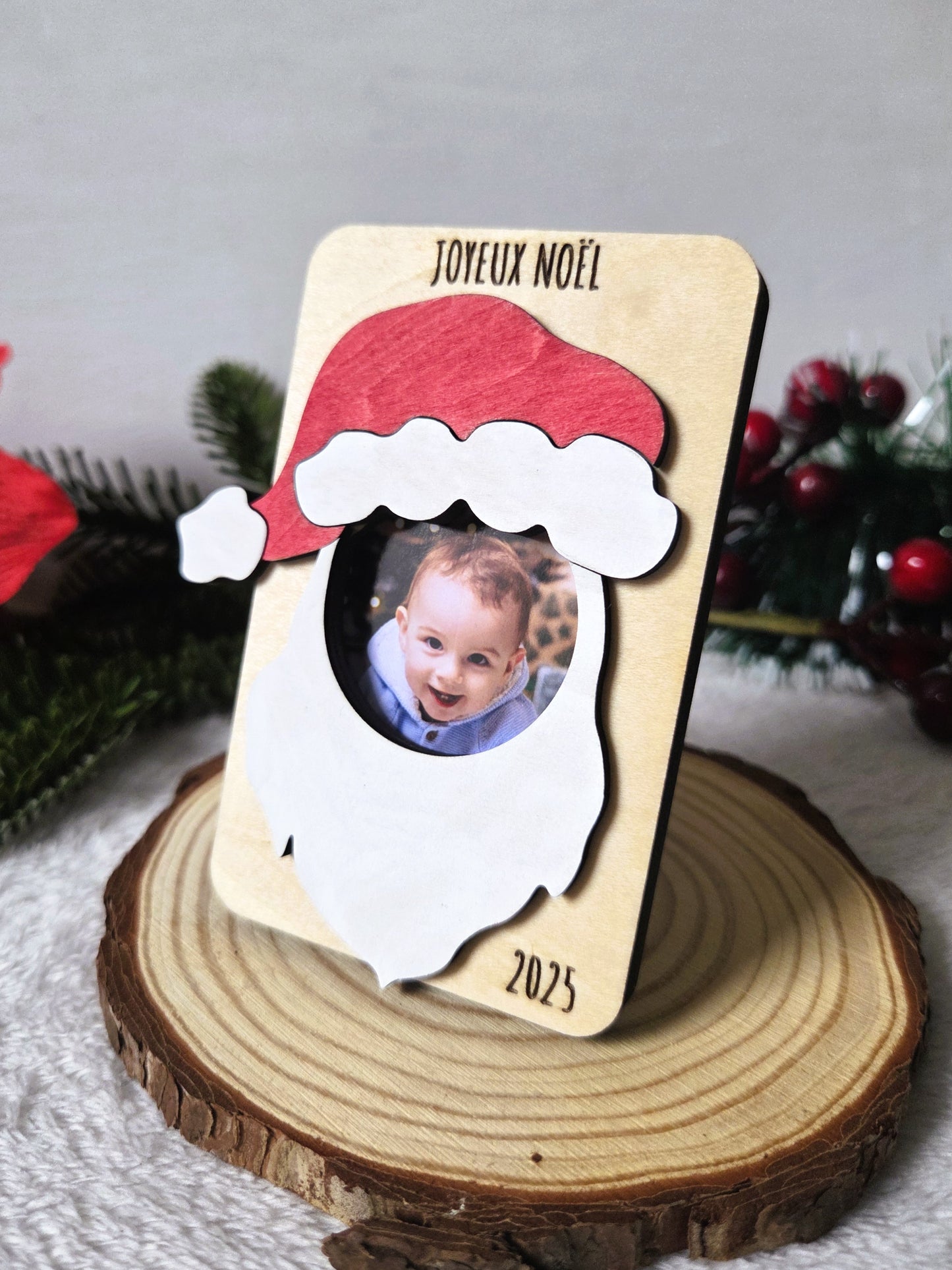 Magnet photo en bois – Modèle “Père Noël” | Cadre magnétique pour frigo