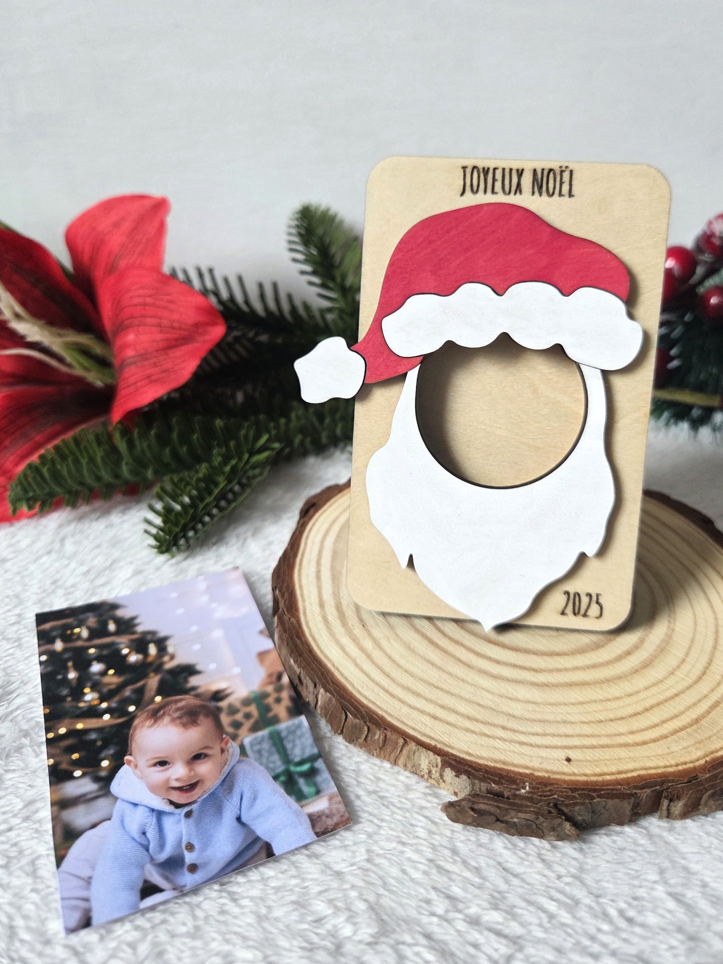 Magnet photo en bois – Modèle “Père Noël” | Cadre magnétique pour frigo