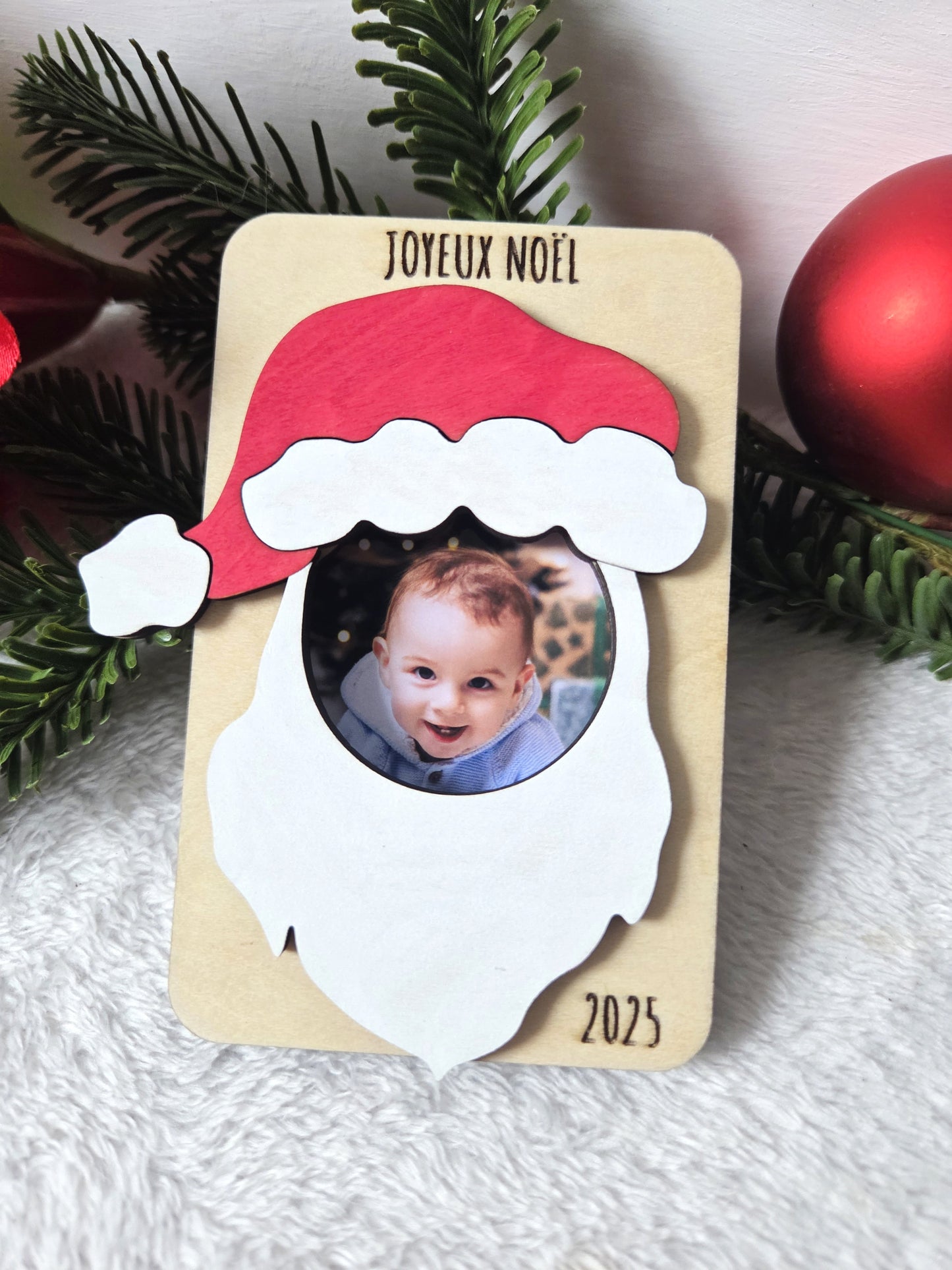 Magnet photo en bois – Modèle “Père Noël” | Cadre magnétique pour frigo