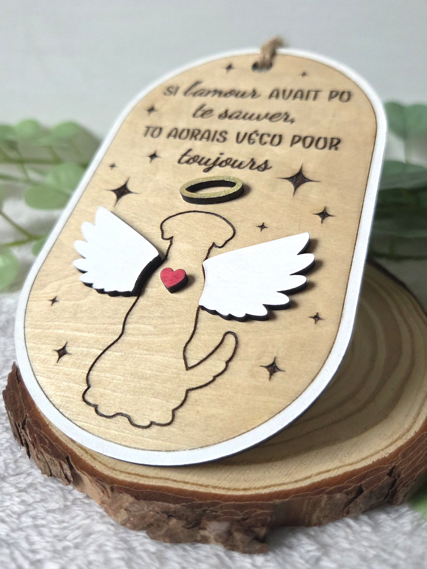 Ornement commémoratif pour chien – “Si l’amour avait pu te sauver” | Suspension hommage en bois