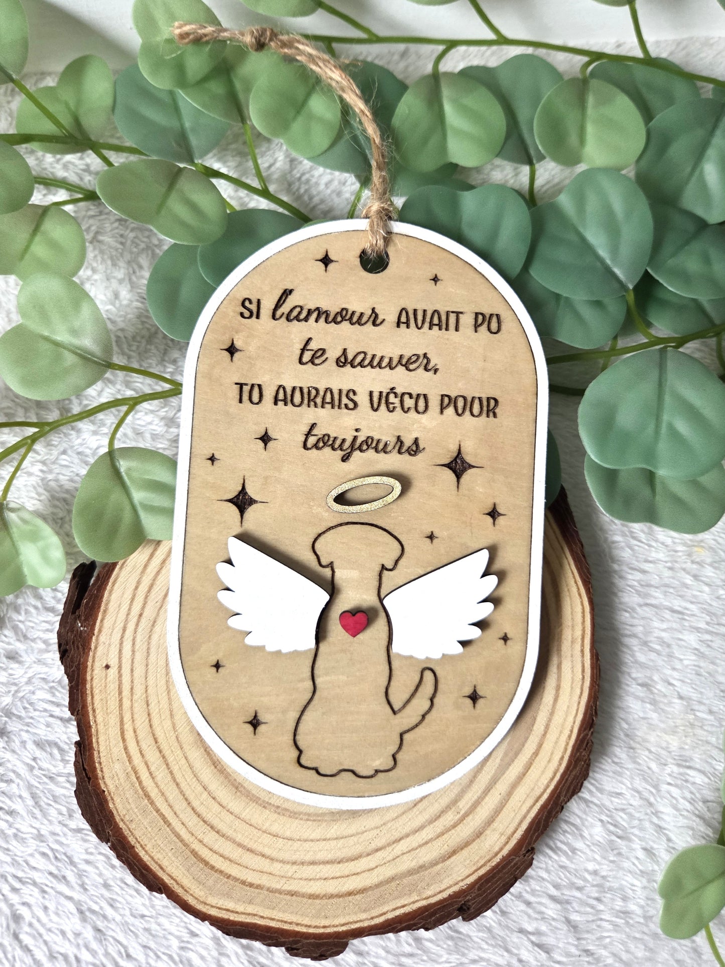 Ornement commémoratif pour chien – “Si l’amour avait pu te sauver” | Suspension hommage en bois