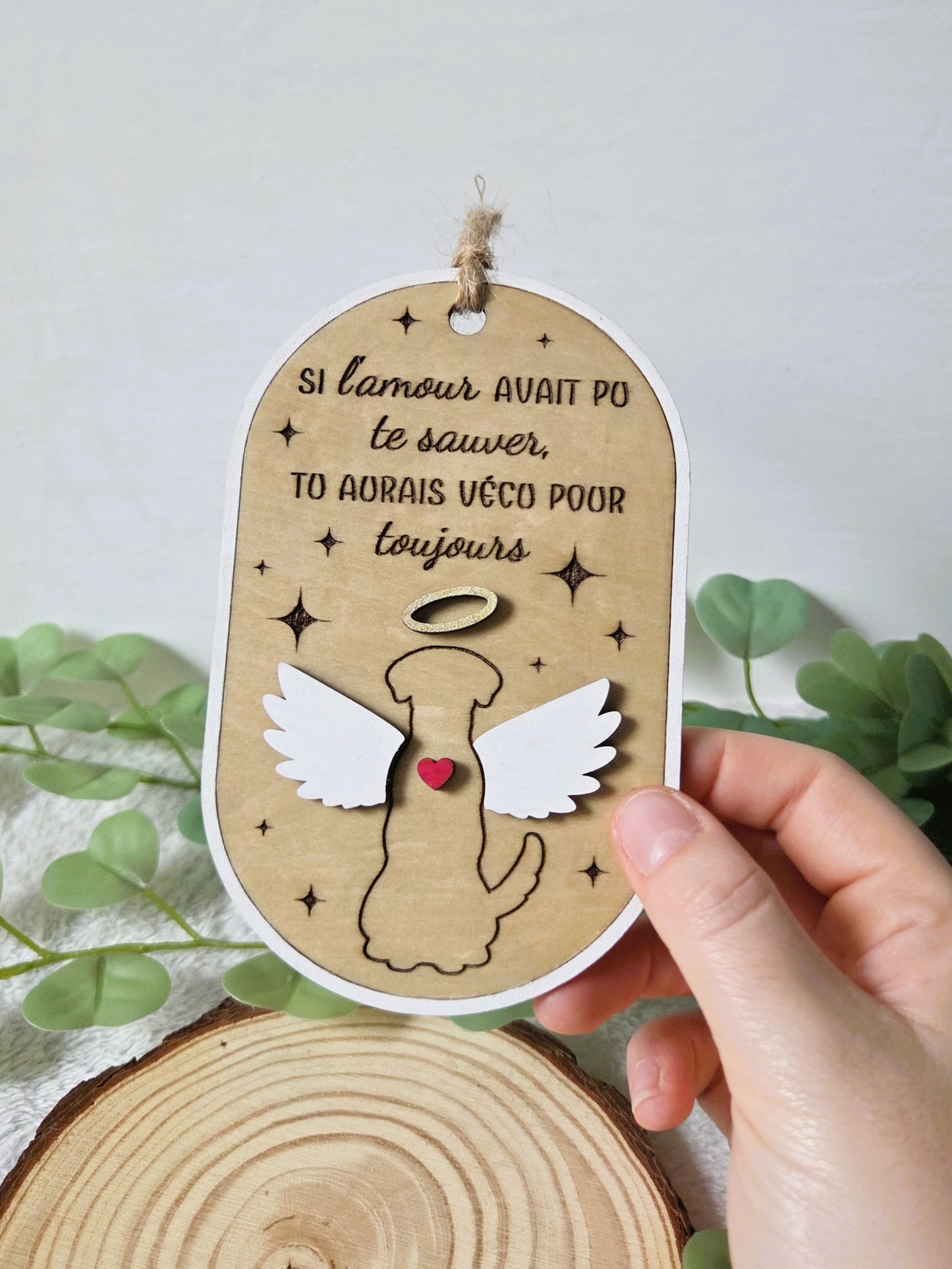 Ornement commémoratif pour chien – “Si l’amour avait pu te sauver” | Suspension hommage en bois