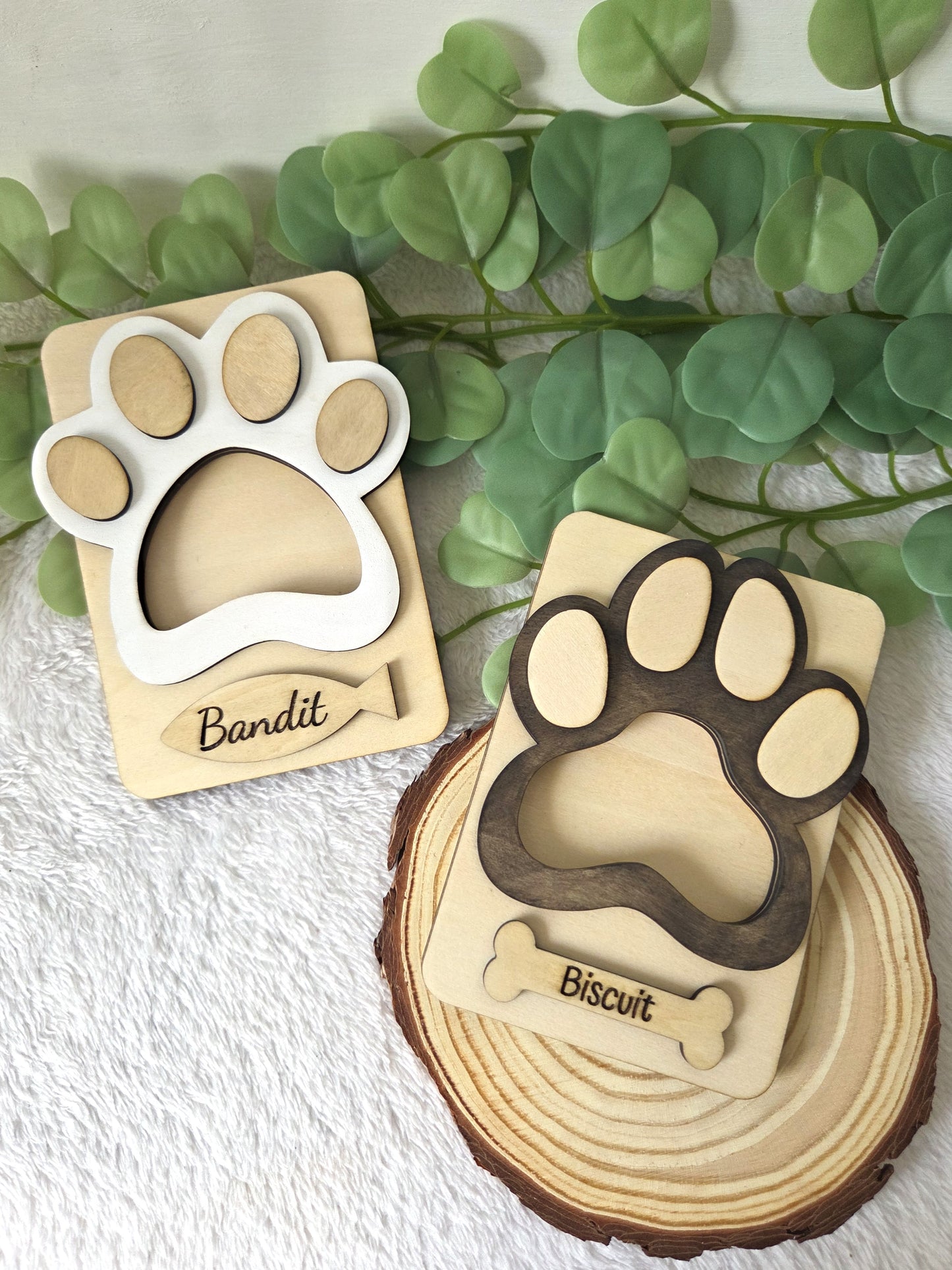 Magnet photo en bois – chien / chat personnalisé – Empreinte de patte | Cadre magnétique en relief pour frigo