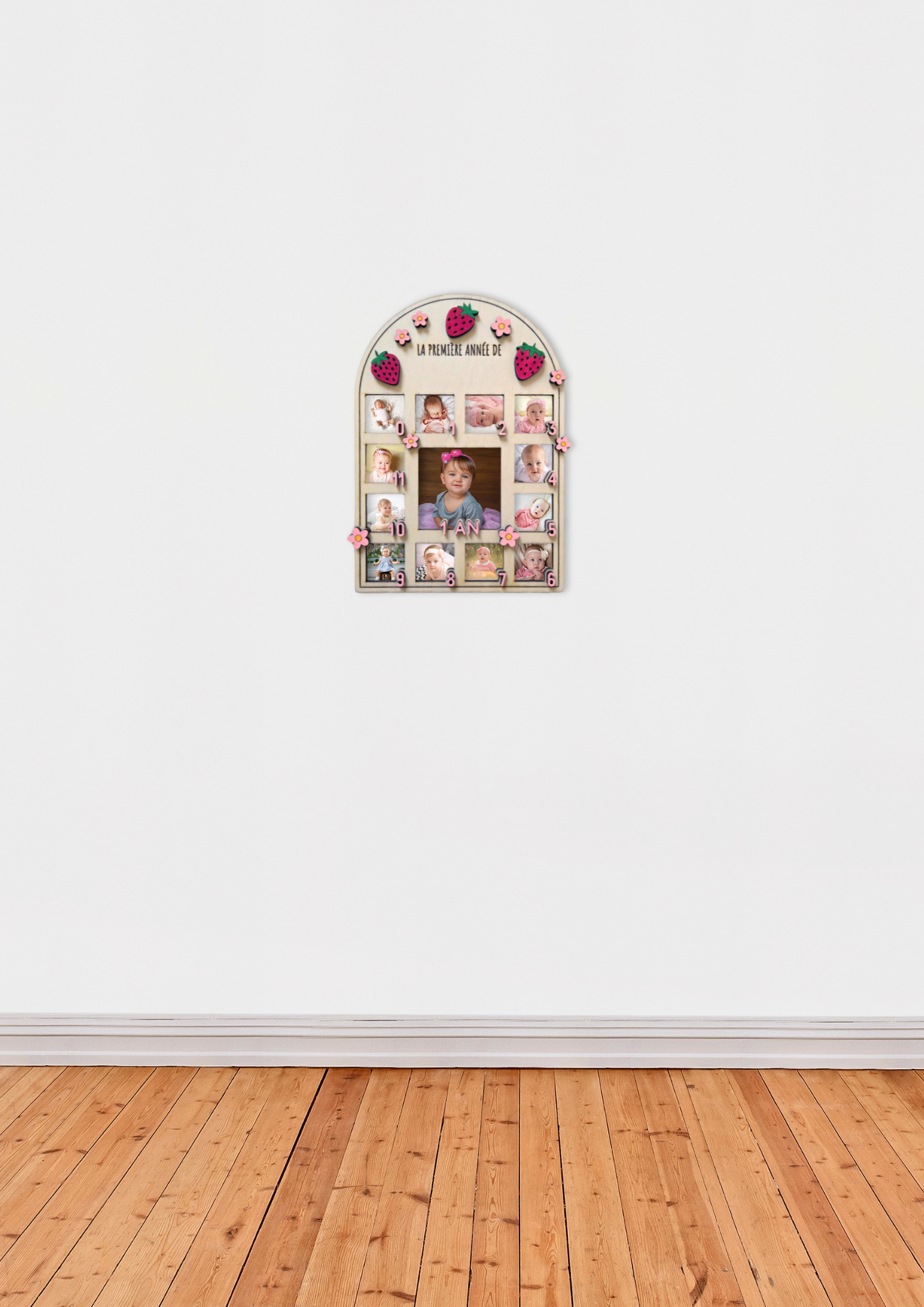 Cadre photo enfant personnalisé – Ma première année | Modèle fraises