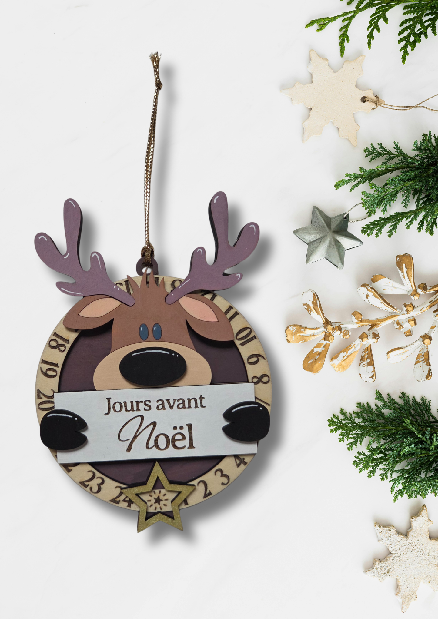 Compte à rebours de Noël en bois – Renne | Décoration de Noël artisanale