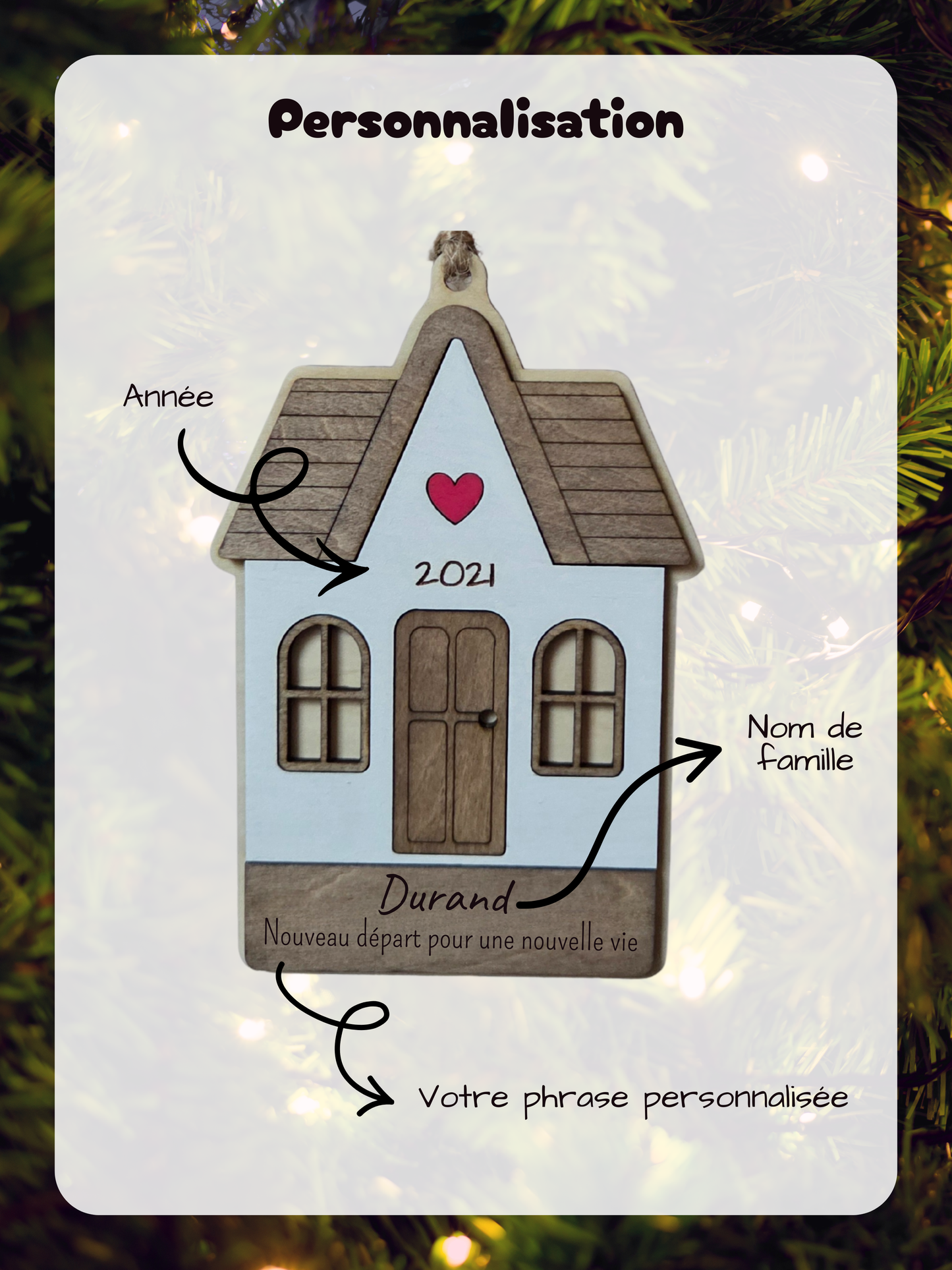 Ornement de Noël en bois – “Notre premier Noël dans notre nouvelle maison” | Décoration personnalisée