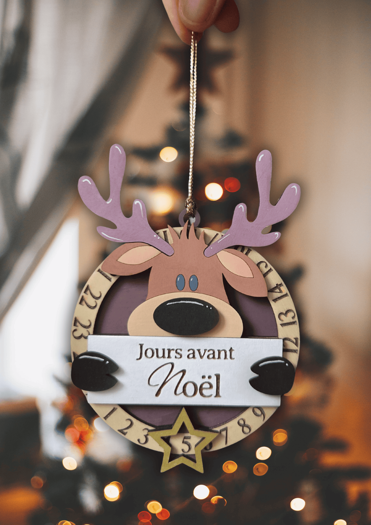 Compte à rebours de Noël en bois – Renne | Décoration de Noël artisanale