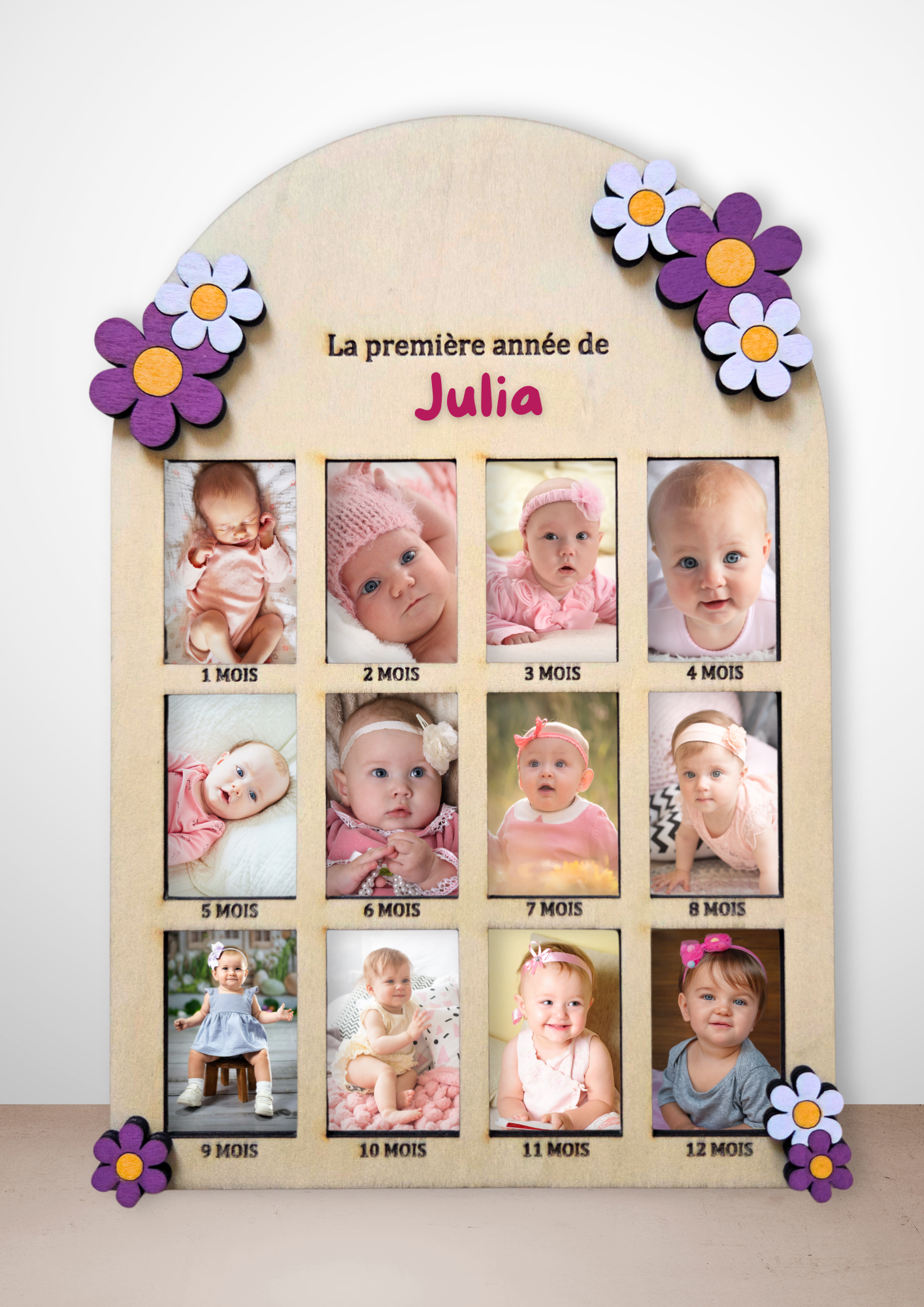 Cadre photo enfant personnalisé – Ma première année | Modèle fleurs