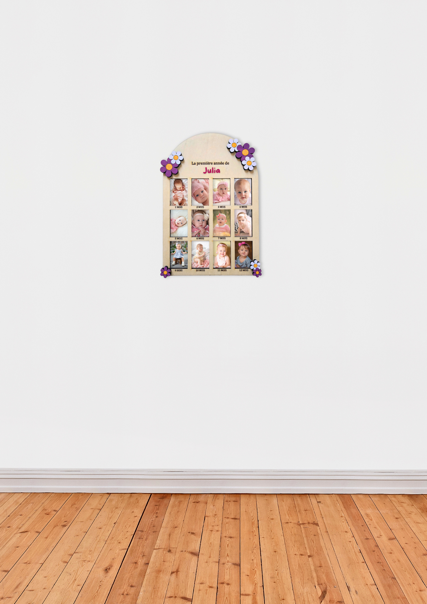 Cadre photo enfant personnalisé – Ma première année | Modèle fleurs
