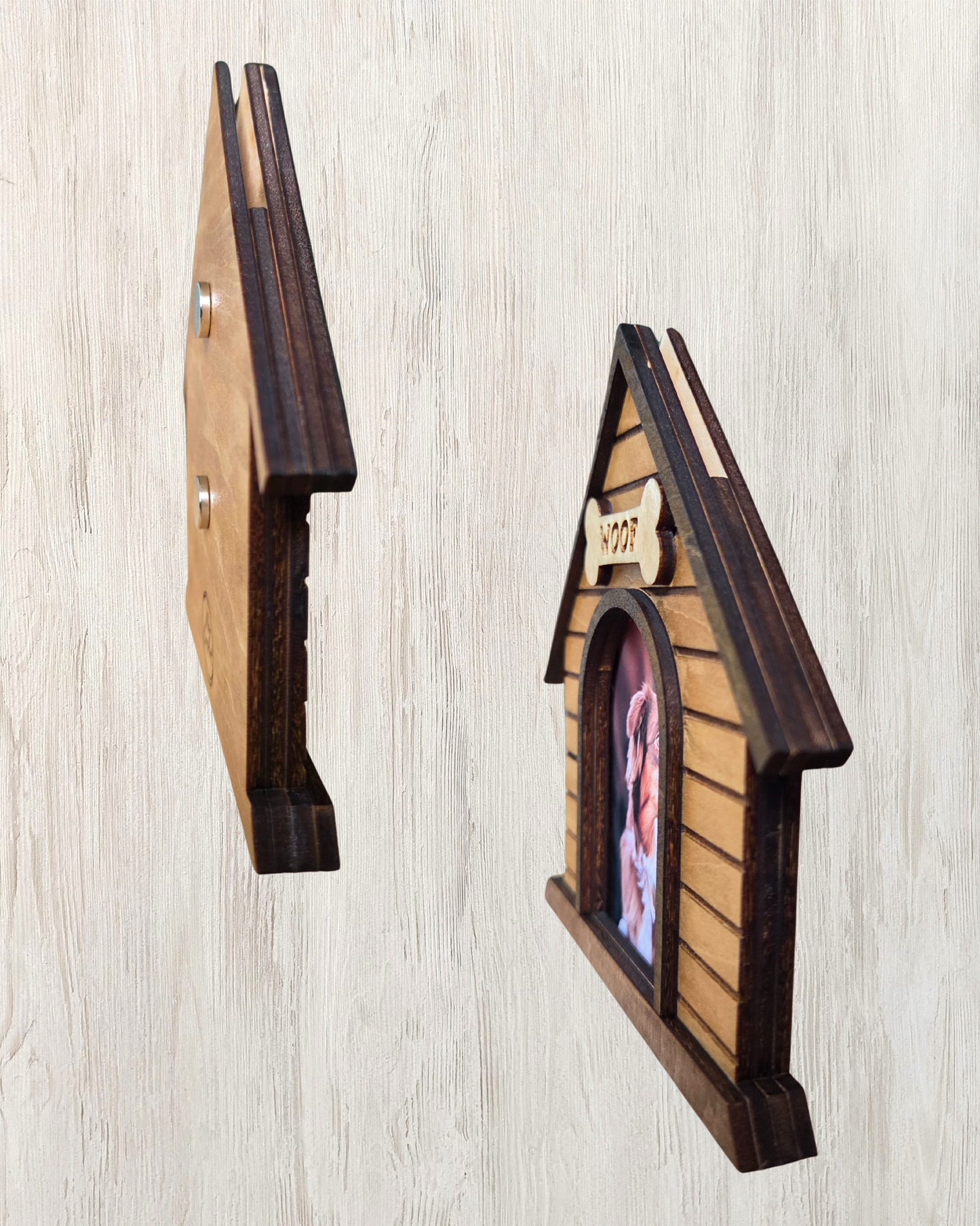 Cadre photo aimanté niche - Cadre photo magnétique en bois | Idée cadeau originale pour amoureux des chiens