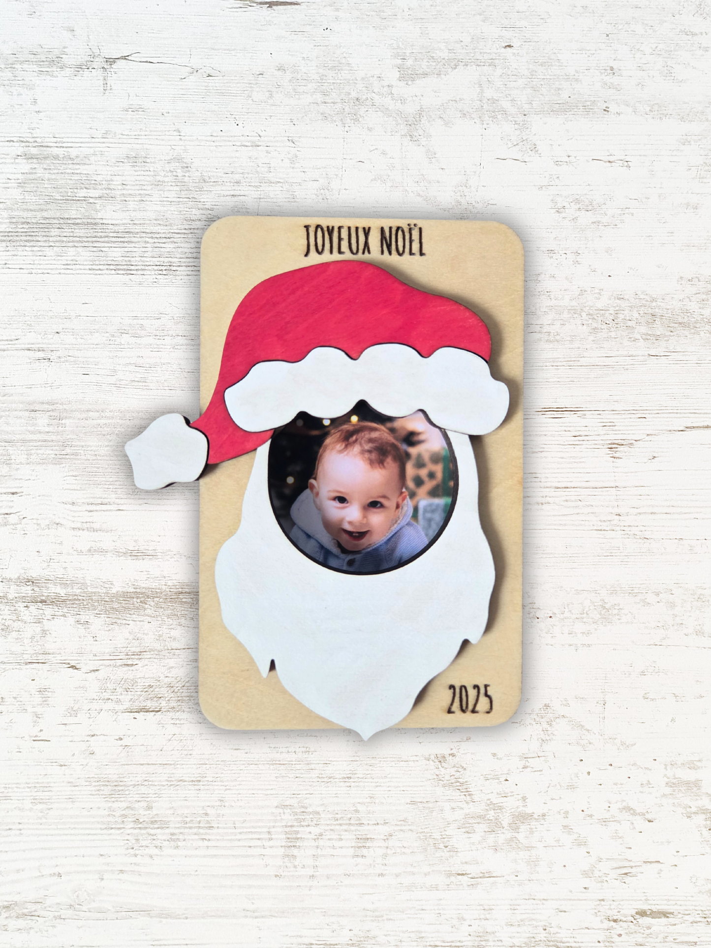 Magnet photo en bois – Modèle “Père Noël” | Cadre magnétique pour frigo