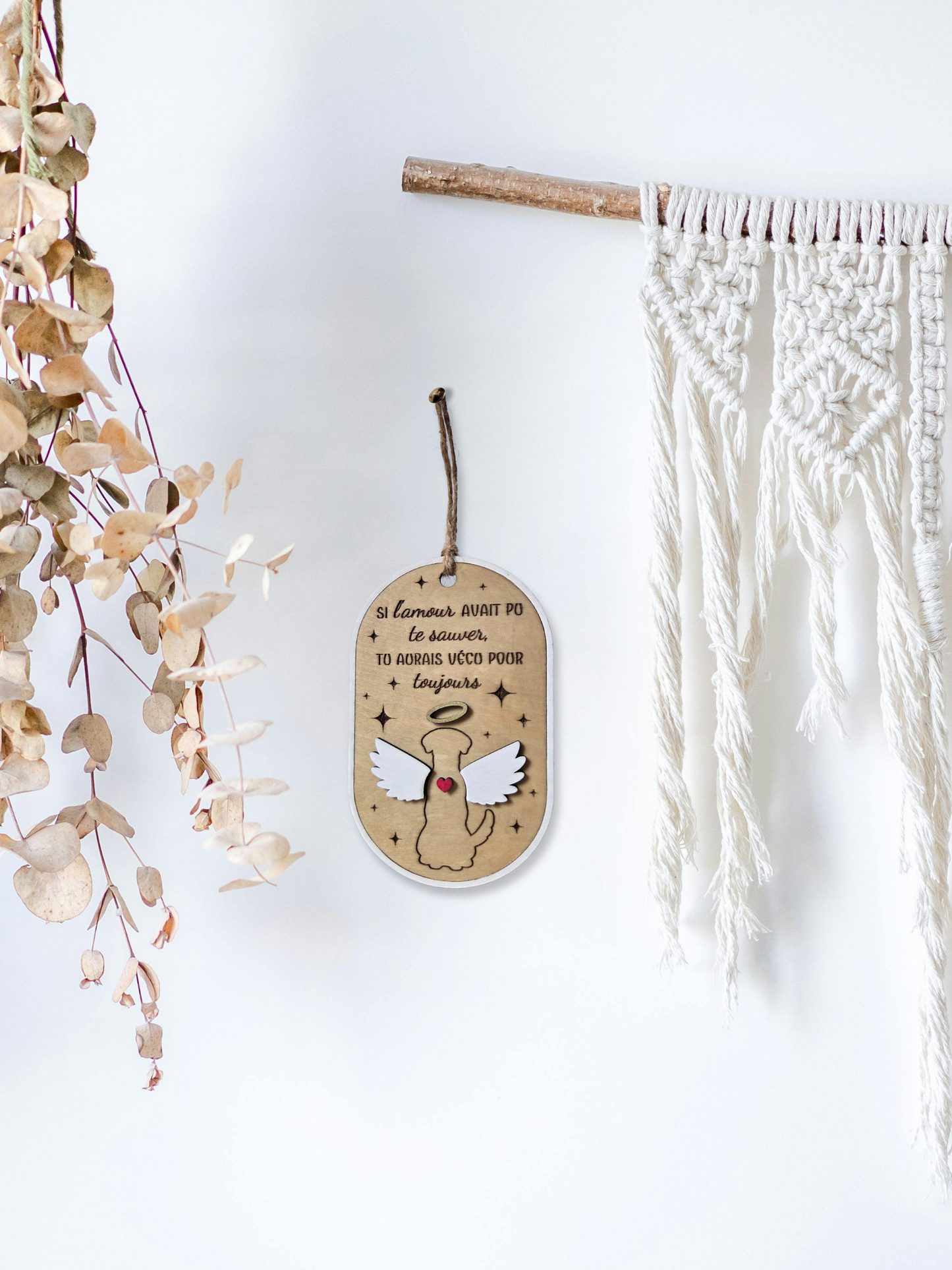 Ornement commémoratif pour chien – “Si l’amour avait pu te sauver” | Suspension hommage en bois