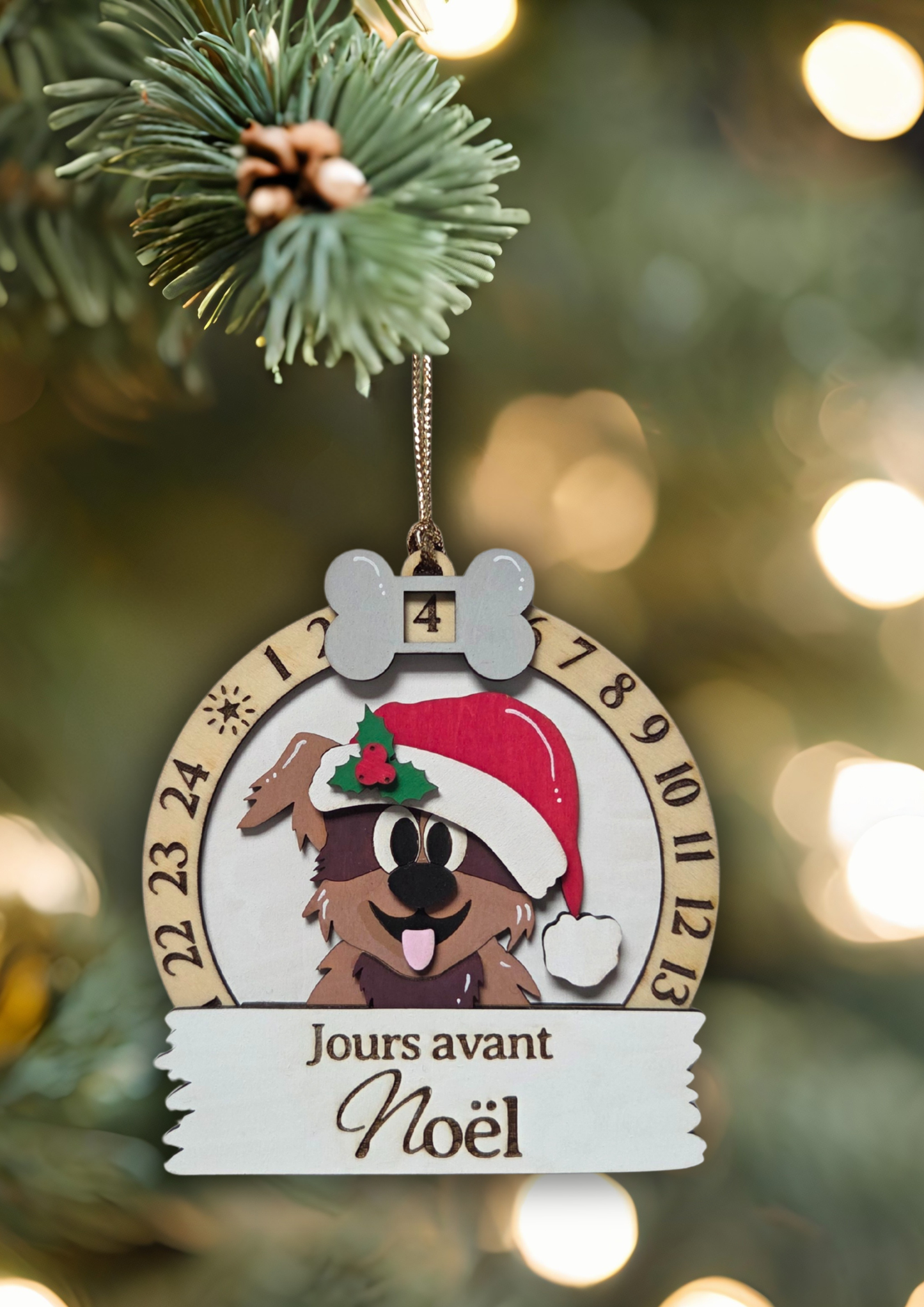 Compte à rebours de Noël en bois – Calendrier décoratif Chien | Décoration de Noël artisanale