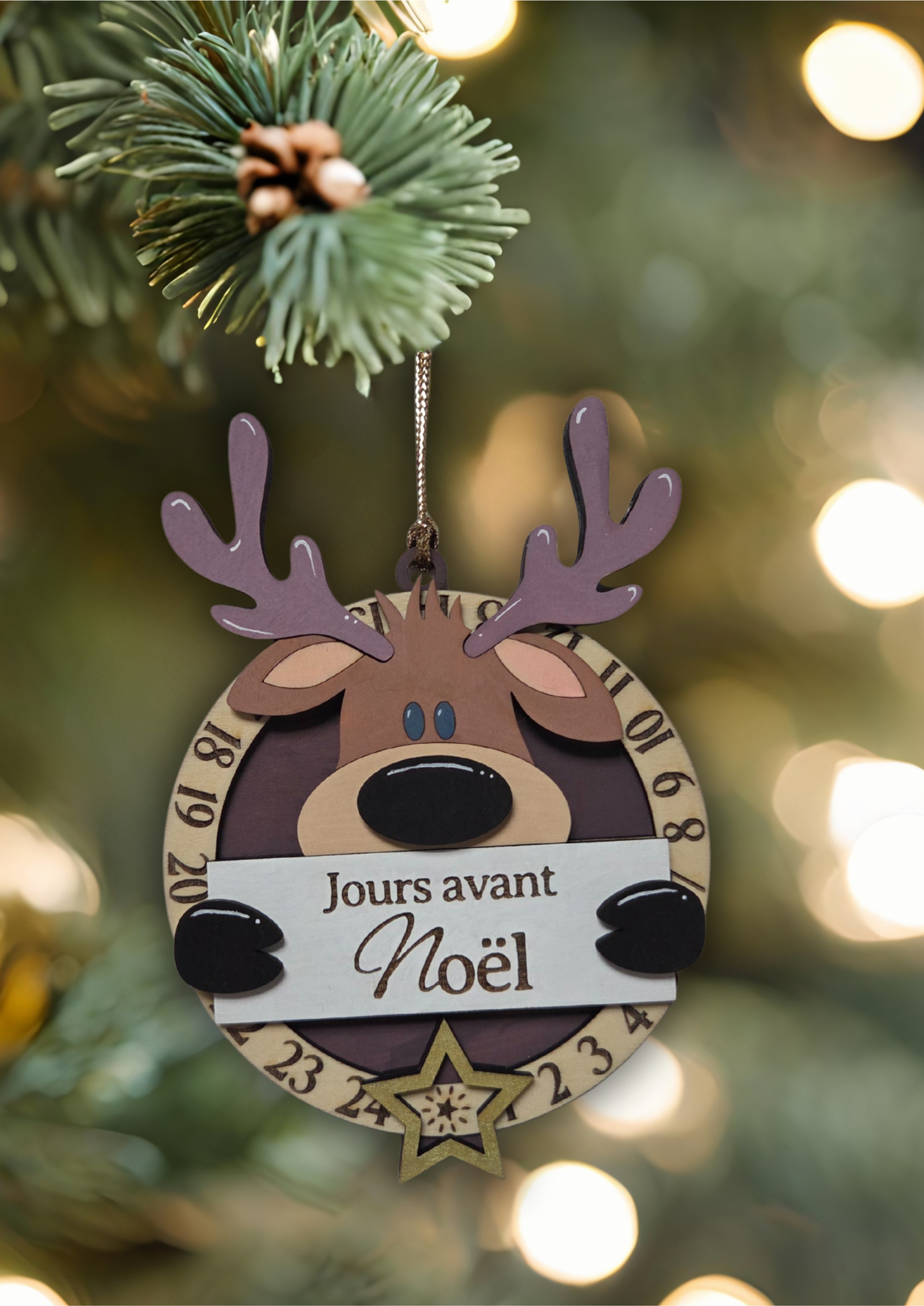 Compte à rebours de Noël en bois – Renne | Décoration de Noël artisanale