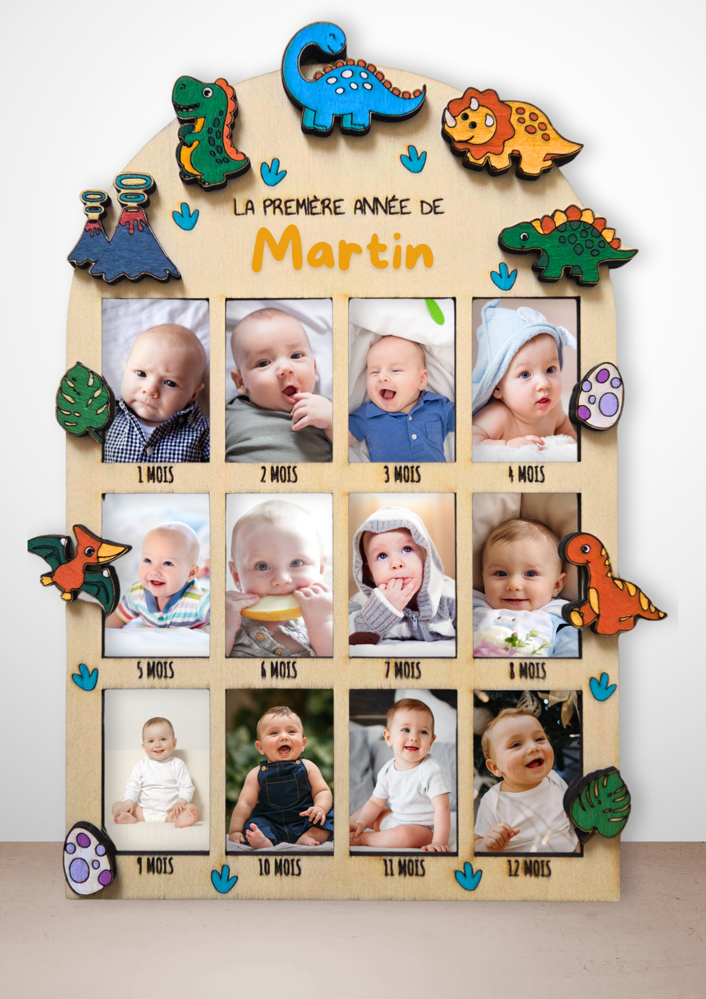Cadre photo enfant personnalisé – Ma première année | Modèle dinosaures