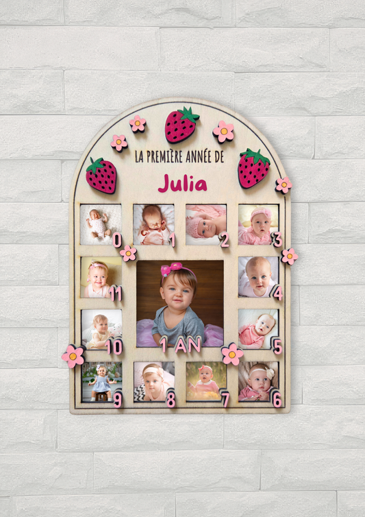 Cadre photo enfant personnalisé – Ma première année | Modèle fraises