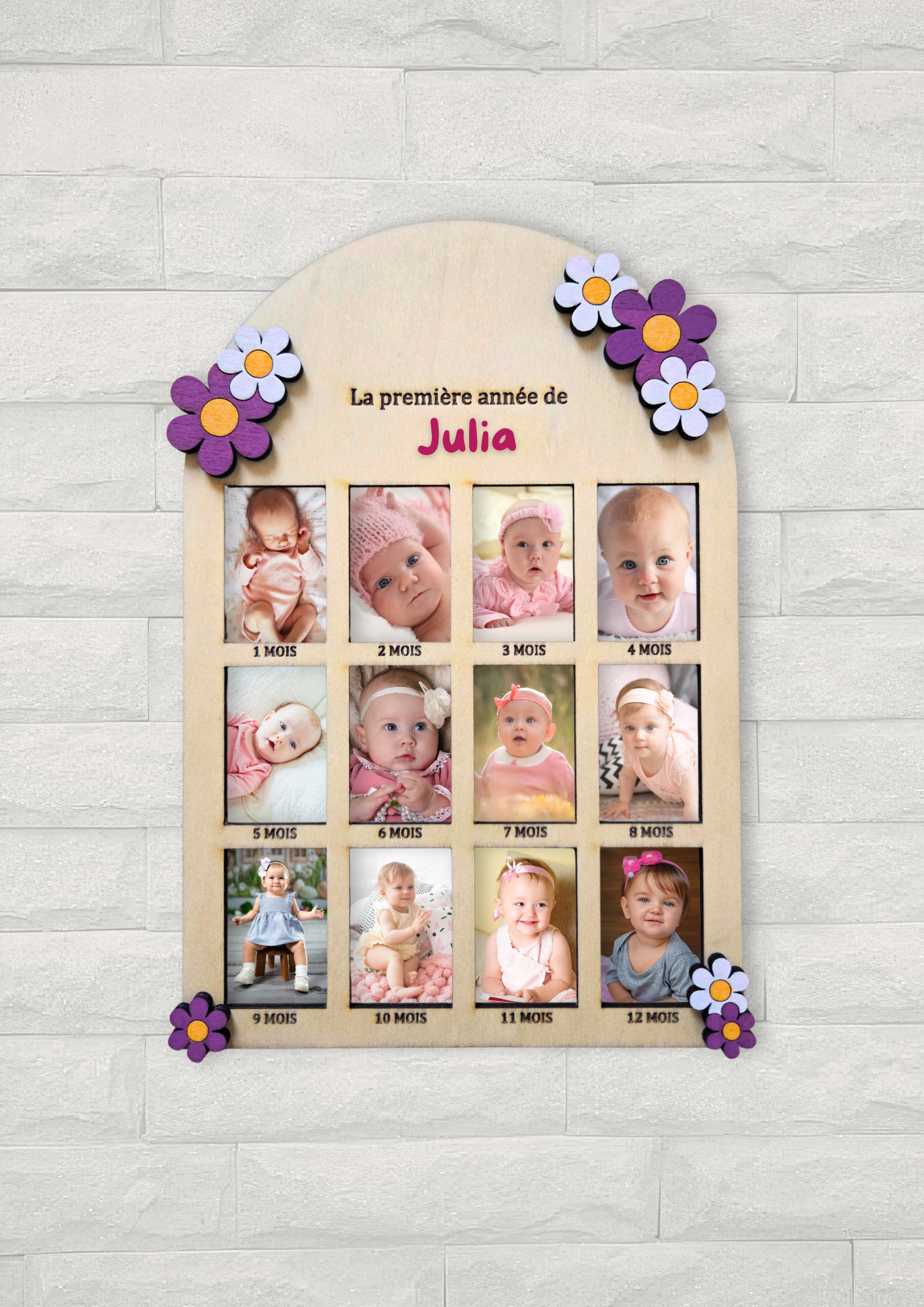 Cadre photo enfant personnalisé – Ma première année | Modèle fleurs