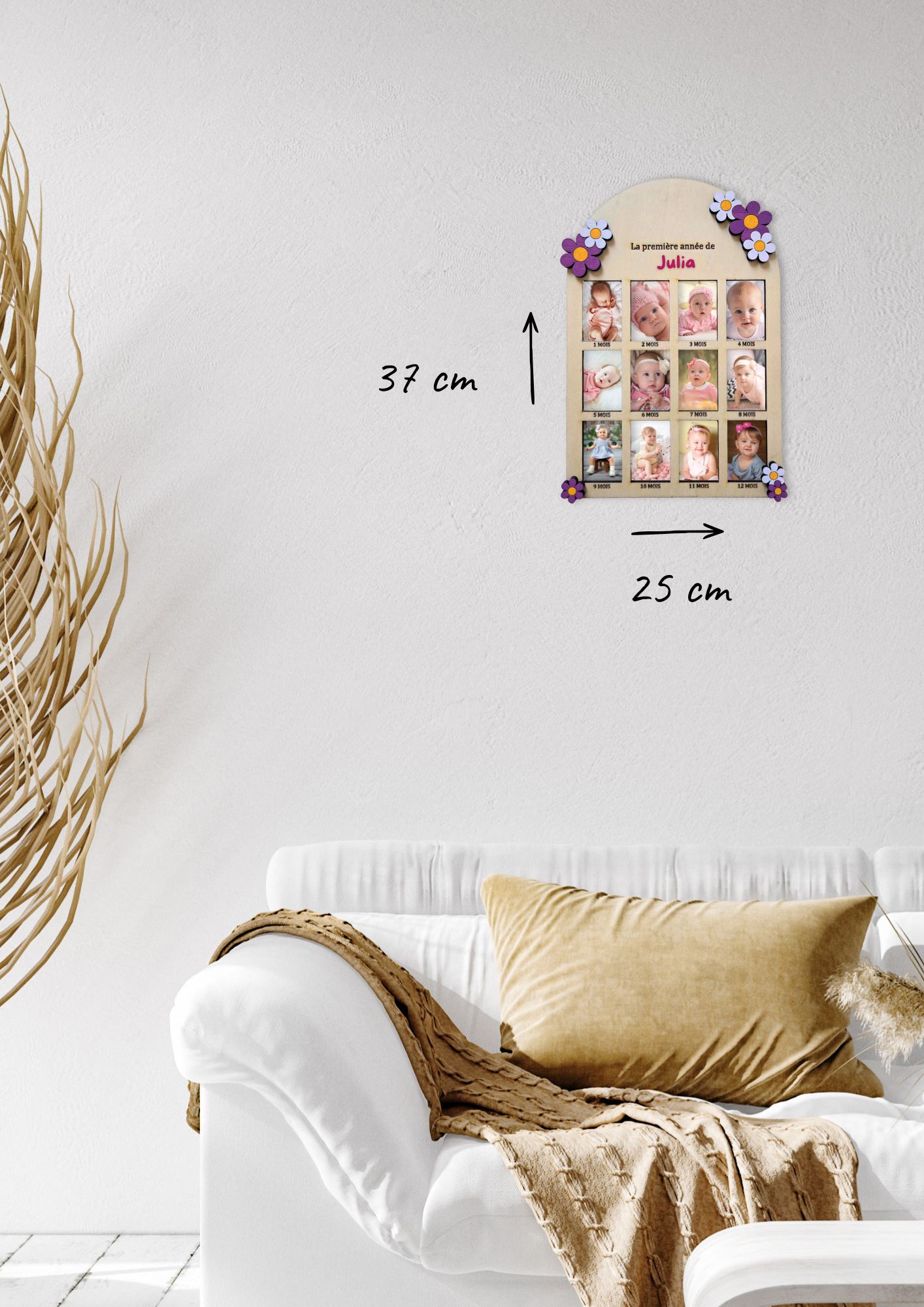 Cadre photo enfant personnalisé – Ma première année | Modèle fleurs