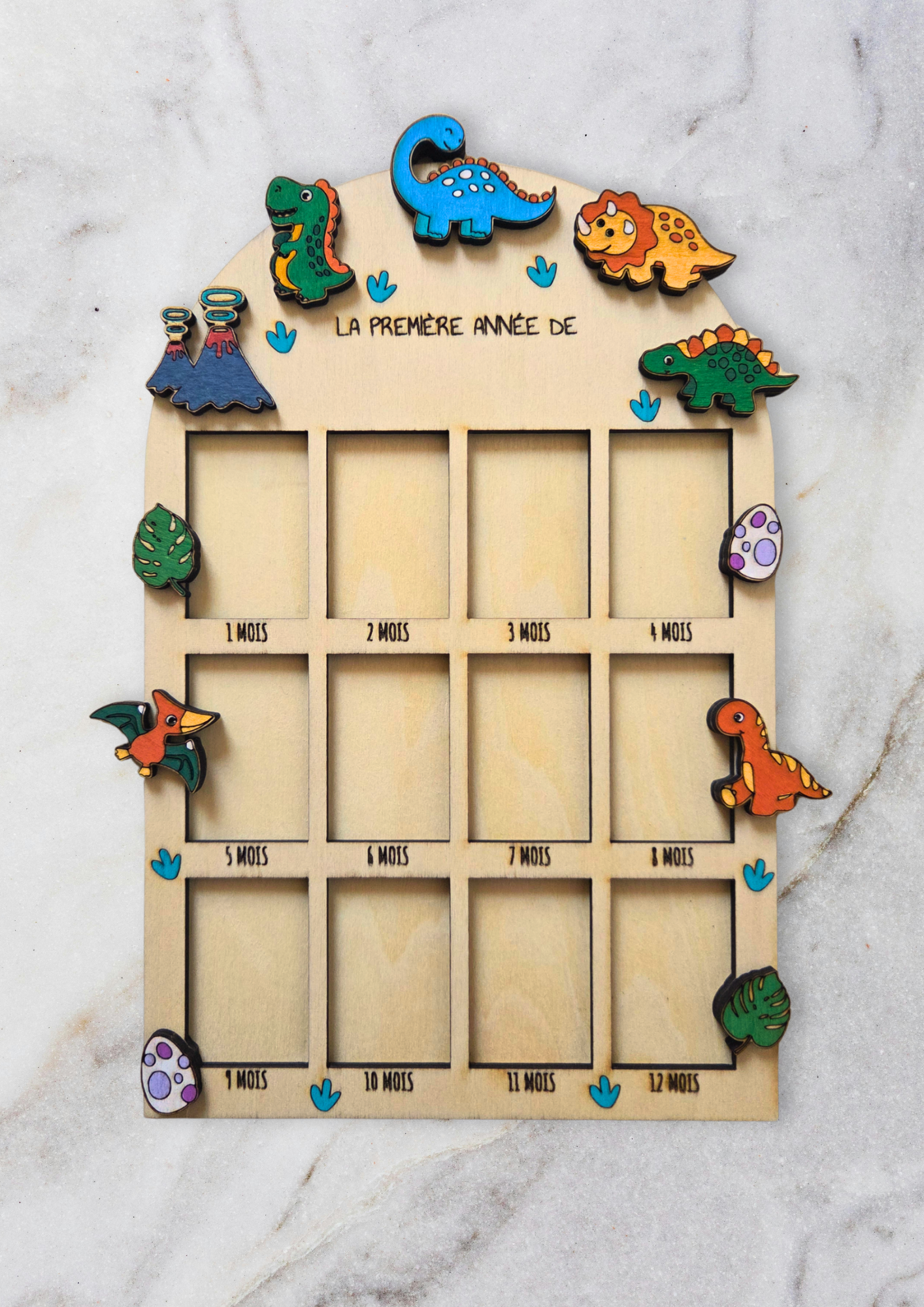 Cadre photo enfant personnalisé – Ma première année | Modèle dinosaures