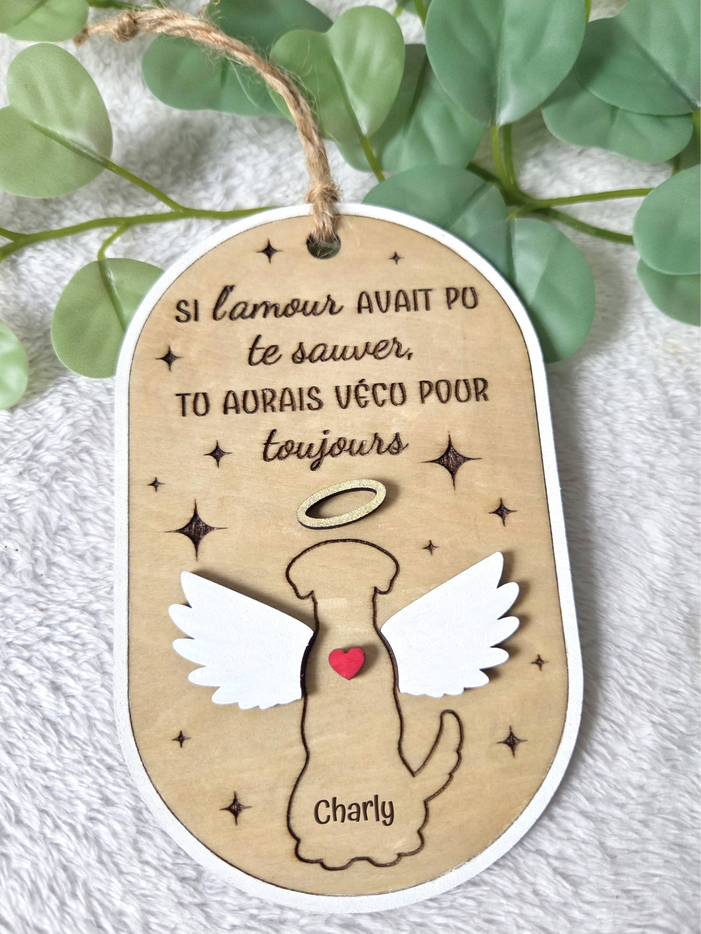 Ornement commémoratif pour chien – “Si l’amour avait pu te sauver” | Suspension hommage en bois