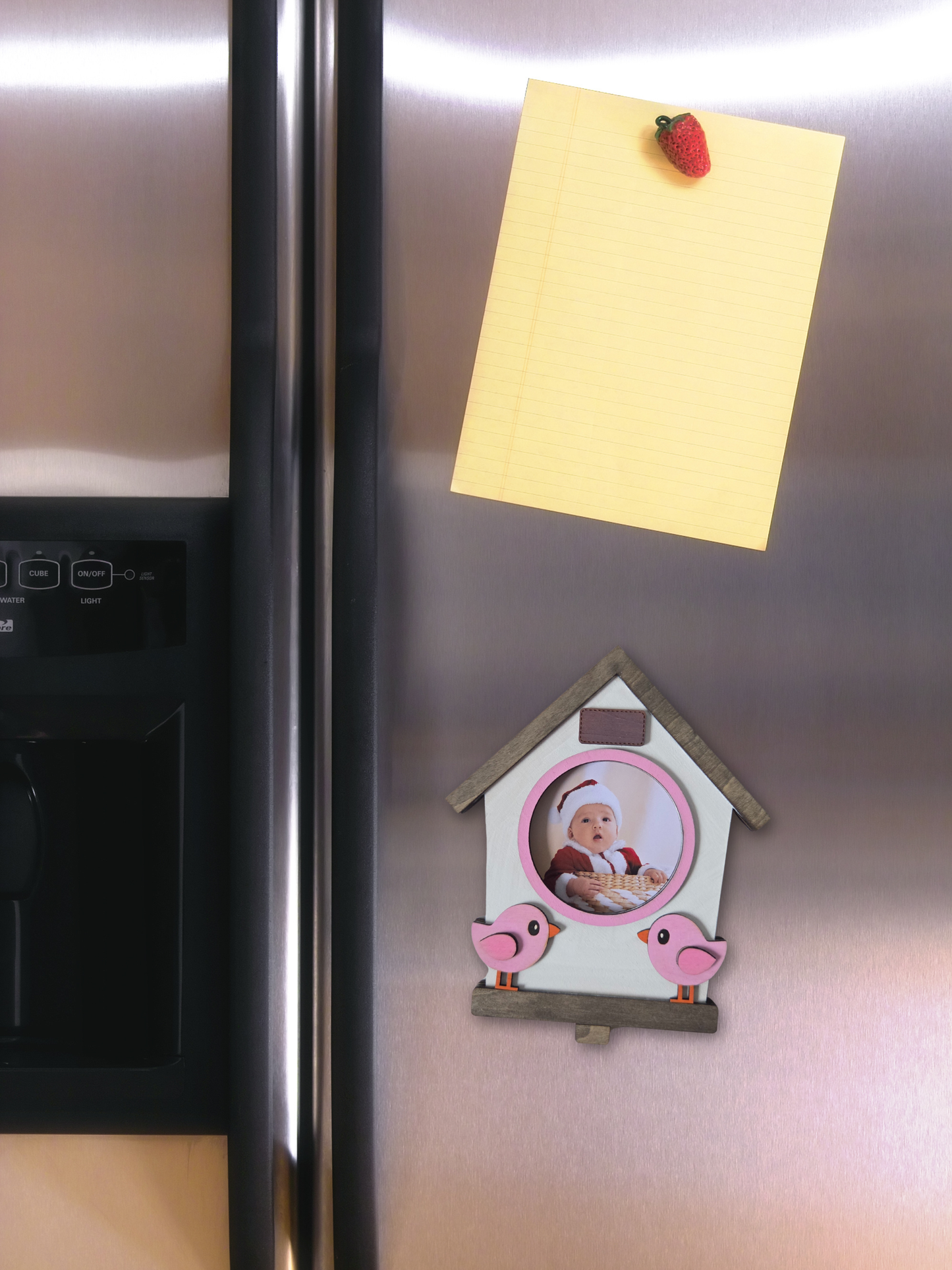 Magnet photo en bois – Modèle “Nichoir” | Cadre magnétique en relief pour frigo